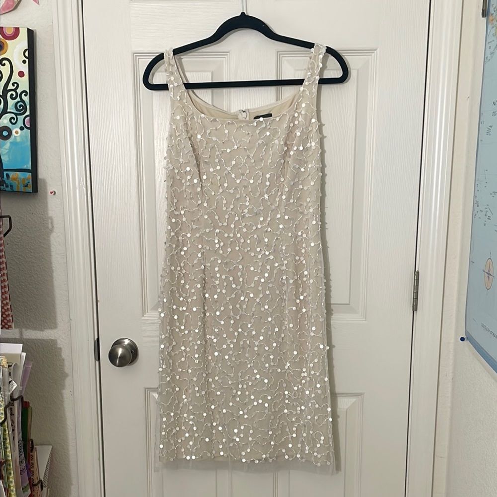 ADRIANNA PAPELL Short Ivory Beaded Cocktail Dress Short Shift Dress 6 - Picture 4 of 8